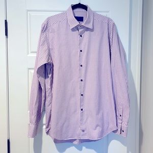 David Donahue Dress Shirt 16 1/2 36/37 plaid purple